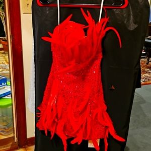 "Statement Dress "Red sequin dress with red feathers small nwt
